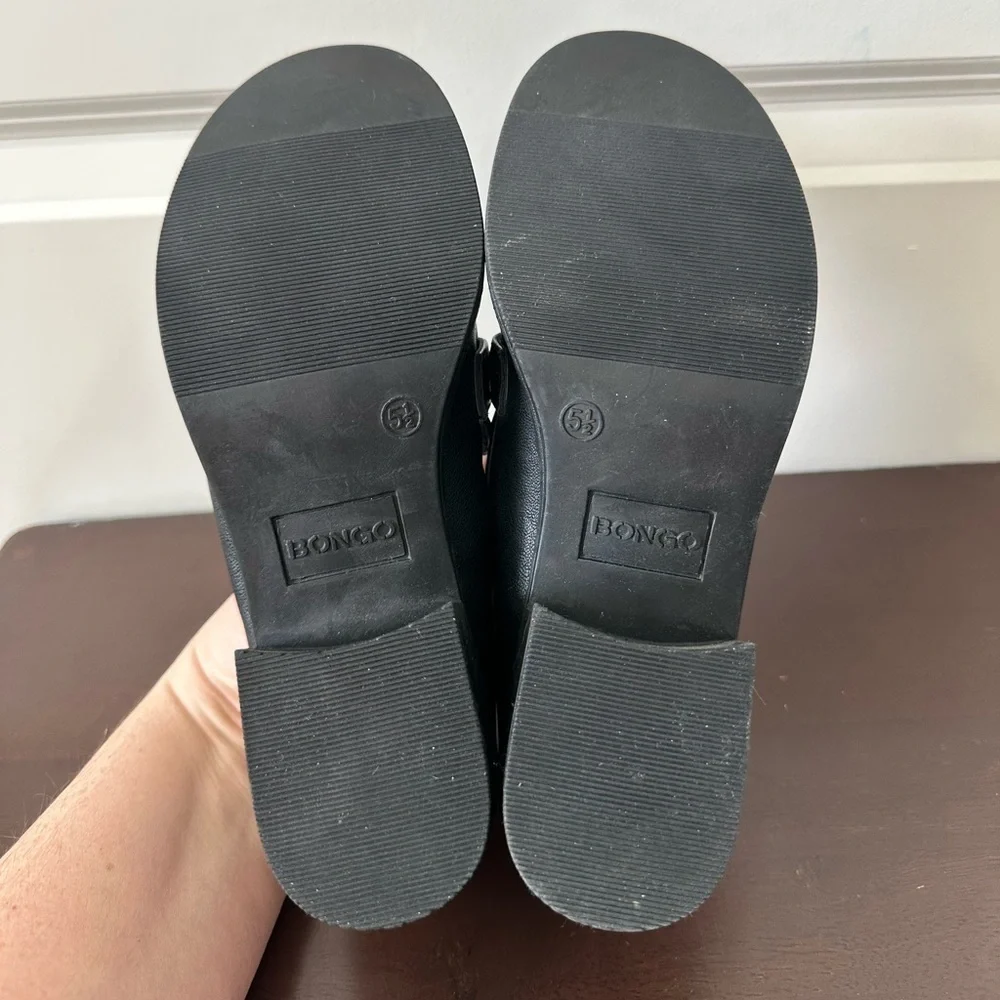 Bongo Buckle Loafers Vintage Black Faux Leather Chunky Heel Women’s Size 5.5